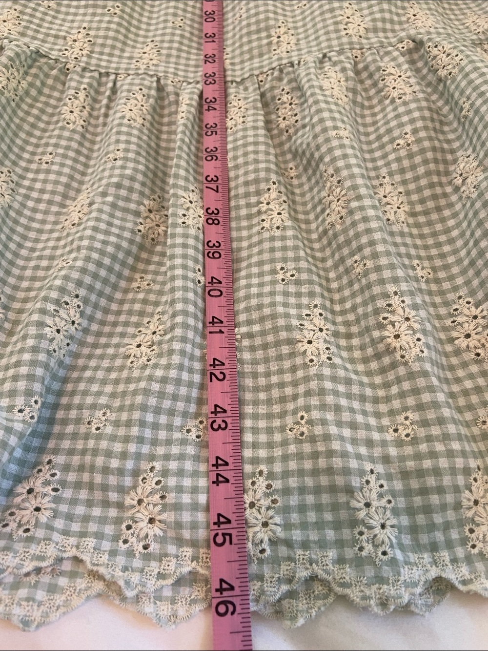 GiGiO Prairie Ginham Floral Embroidery Midi Dress Size M Sage/Cream Pockets - Picture 11 of 12